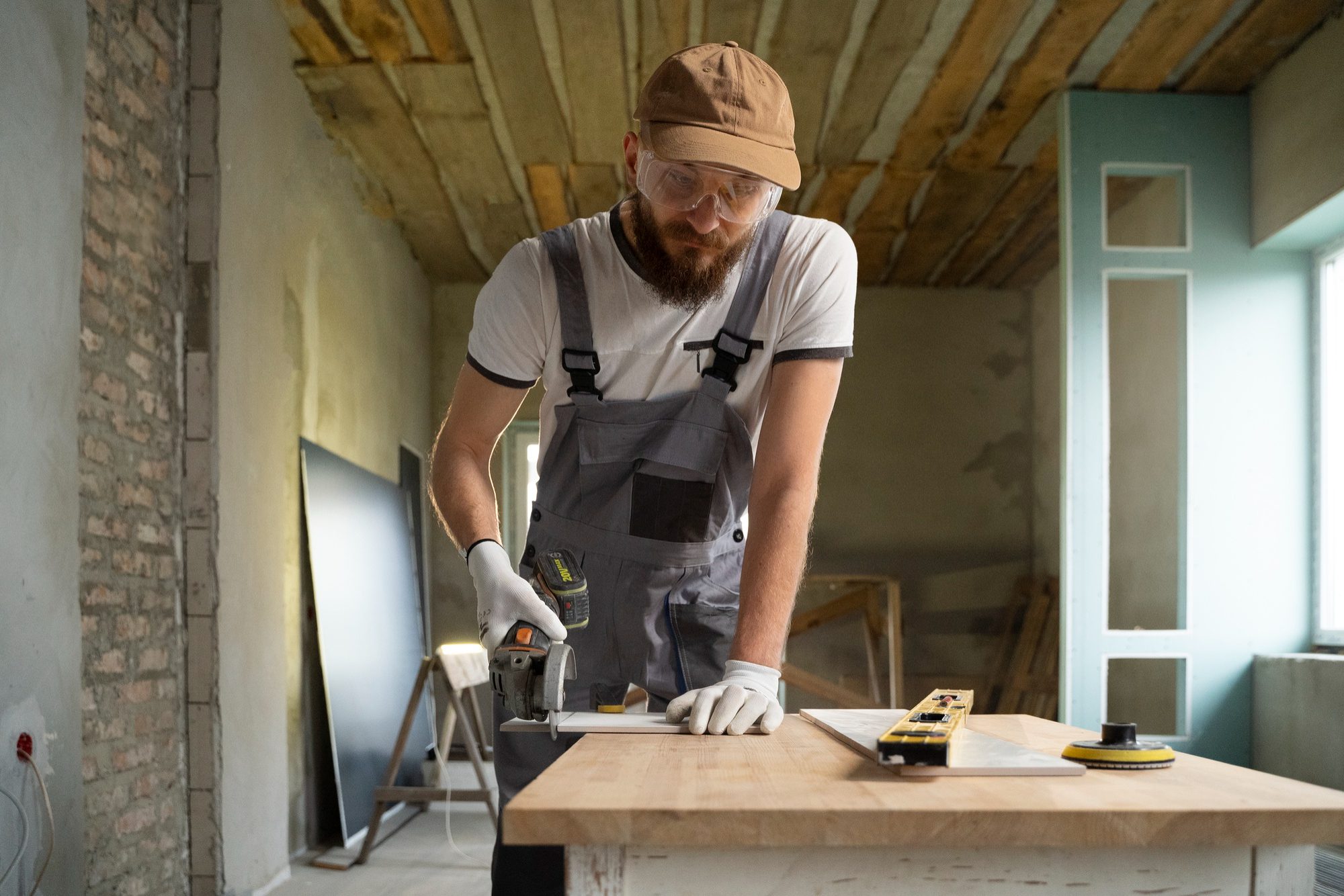 man cutting the wood